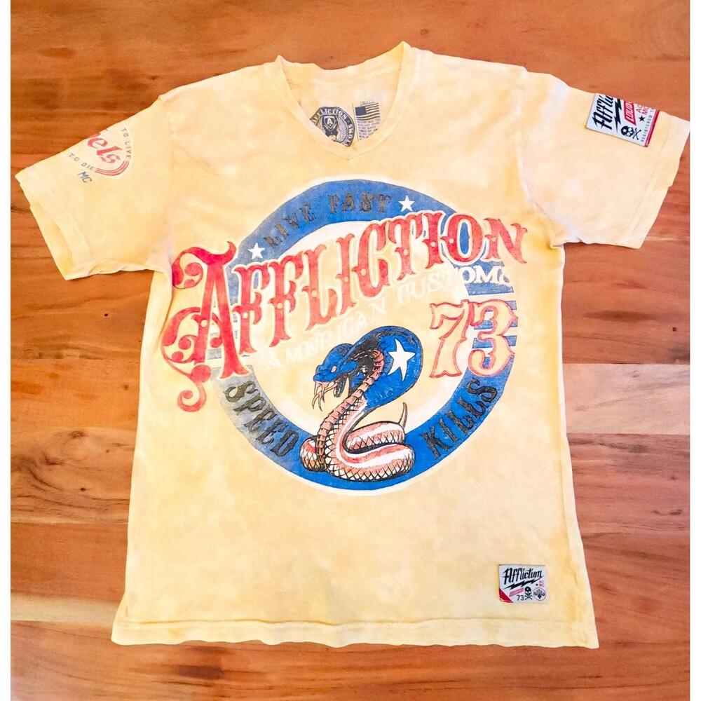 Affliction Y2K Mens Small American Customs Yellow Cobra Snake Graphic T Shirt